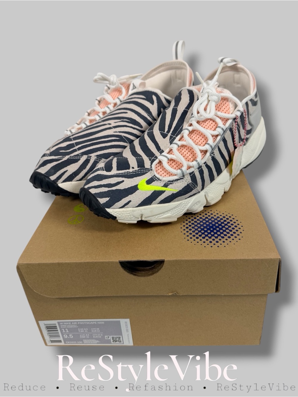 NIKE Women’s Size 11 Shoes Air Footscape NXN Style Zebra Pattern RARE Olivia Kim